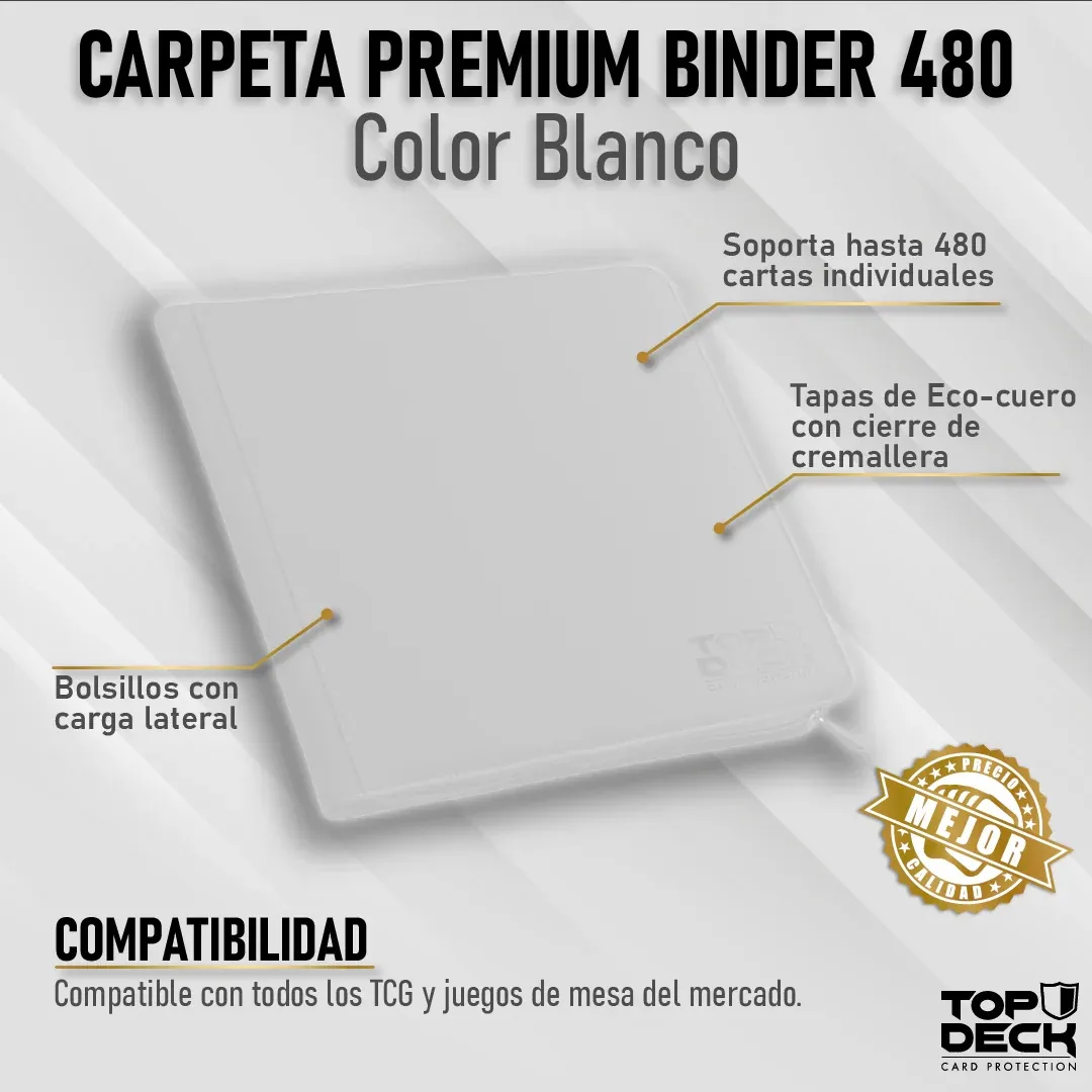 Carpeta Premium | Para 480 cartas (12 bolsillos por cara - carga lateral) - Varios Colores y con cierre - Top Deck